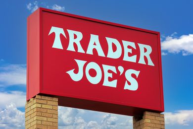 A Trader Joe's store sign on a red background