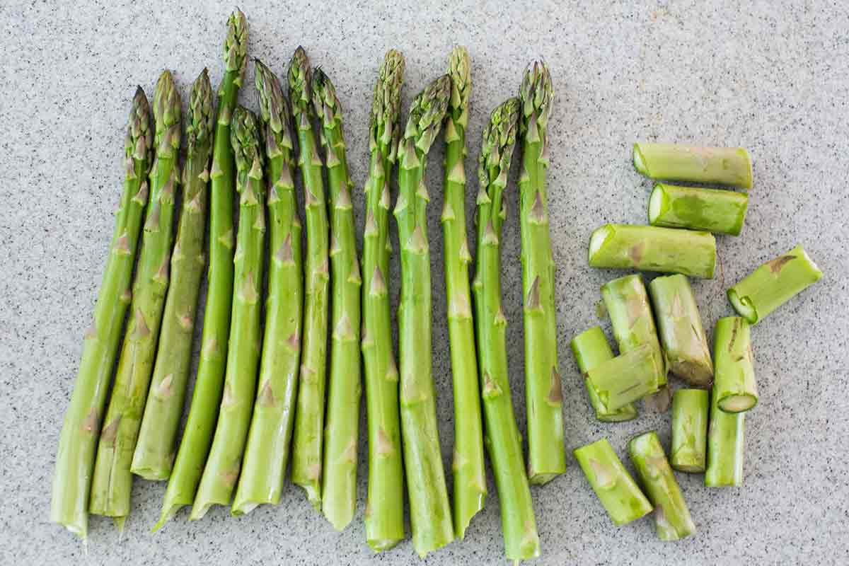 Lined Asparagus Spears with the bottom of the stalks cut off