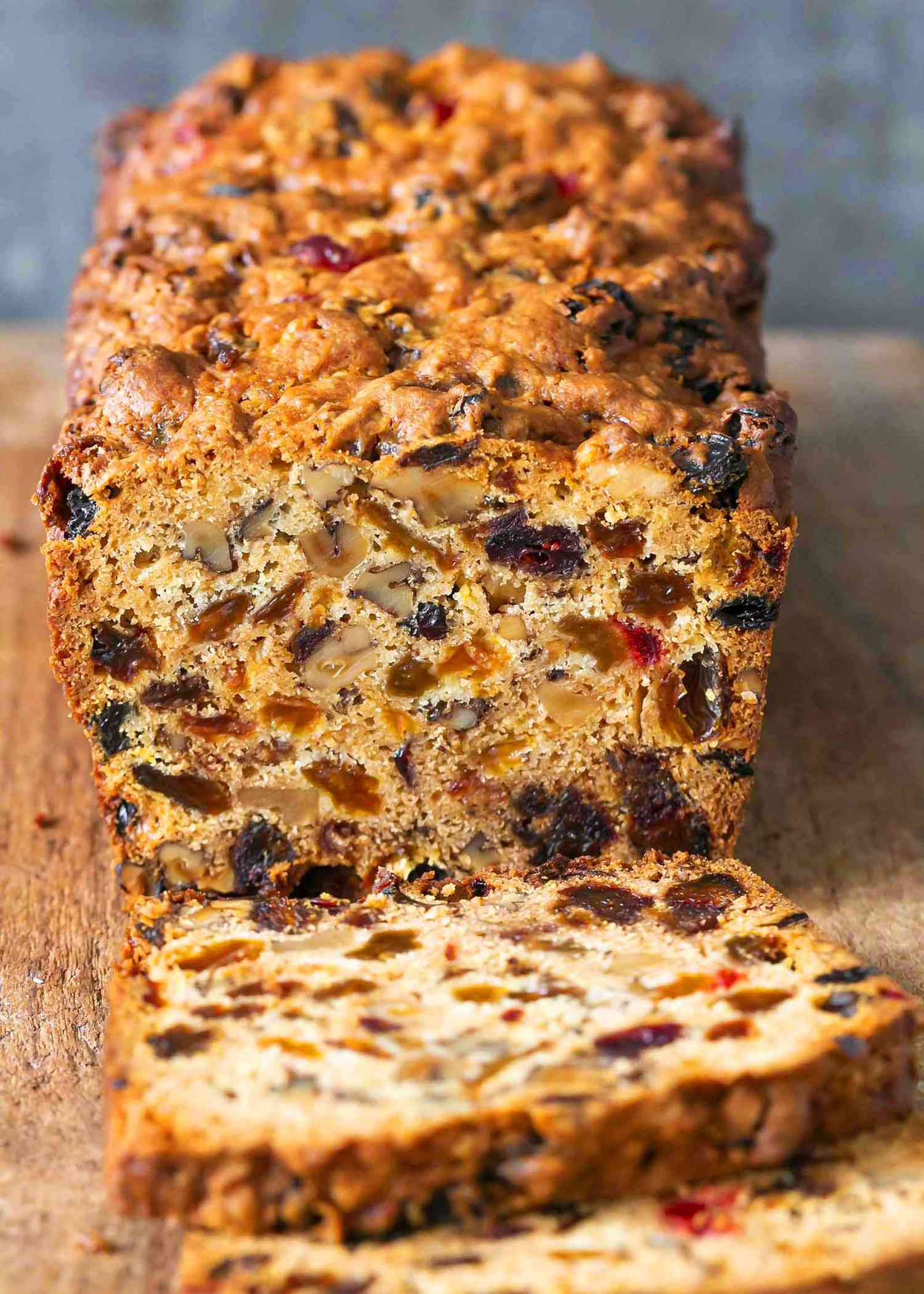 Christmas fruit cake sliced and on a platter