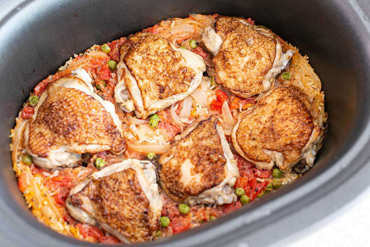 Best Chicken and Rice Casserole chicken and rice in slow cooker ready to eat