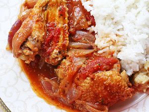 Chicken Stew with Onions, Tomatoes, Dijon